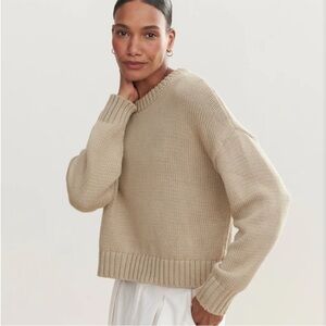 Jenni Kayne Chloe Cotton Crewneck Sweater Wheat Sz Small